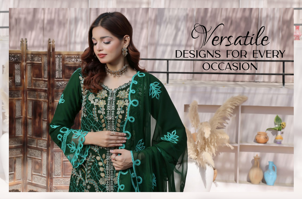 Pakistani Bin Khalid Dastaan Exclusive Chiffon Unstitched Three Piece – Emerald Forest