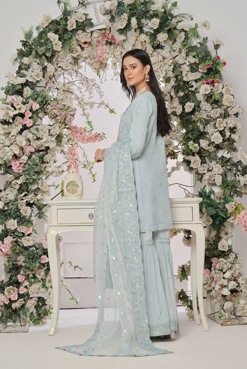 Pakistani Aroohi Unstitched Three Piece - Powder Blue Frost