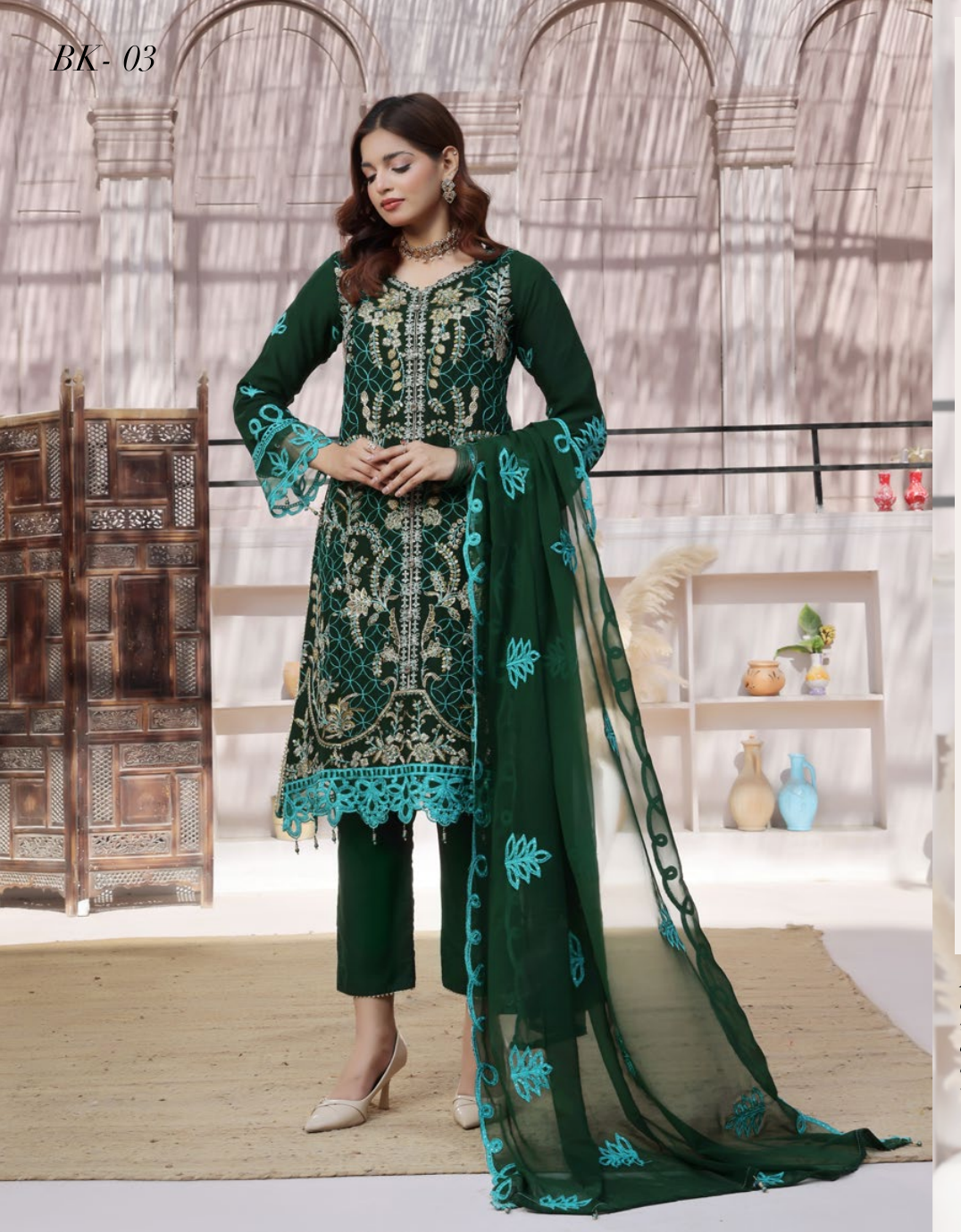 Pakistani Bin Khalid Dastaan Exclusive Chiffon Unstitched Three Piece – Emerald Forest