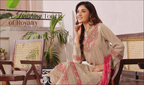 Pakistani Bin Hammeed Nimra Embroidered Chiffon Unstitched Three Piece – Royal Beige