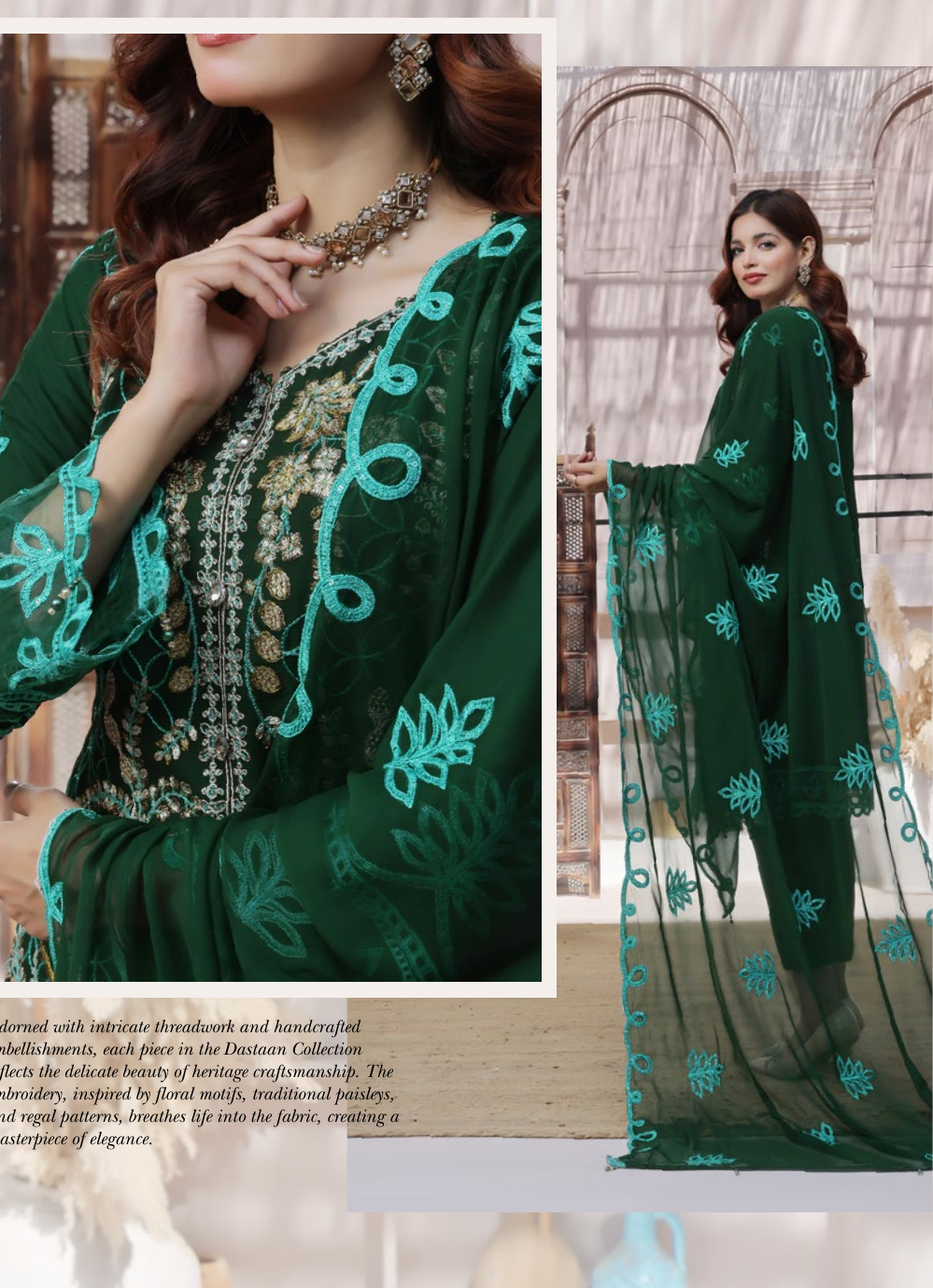Pakistani Bin Khalid Dastaan Exclusive Chiffon Unstitched Three Piece – Emerald Forest