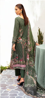Pakistani Ramsha Mashaal Embroidered Unstitched Three-Piece - Forest Garnet