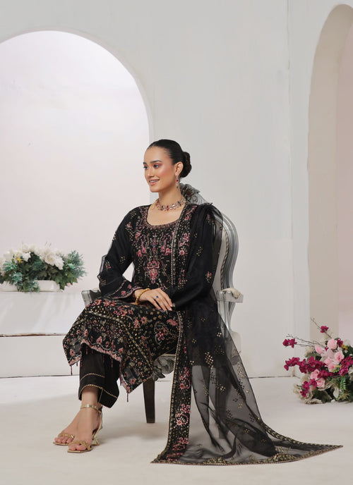 Pakistani Aroohi Unstitched Three Piece - Midnight Onyx