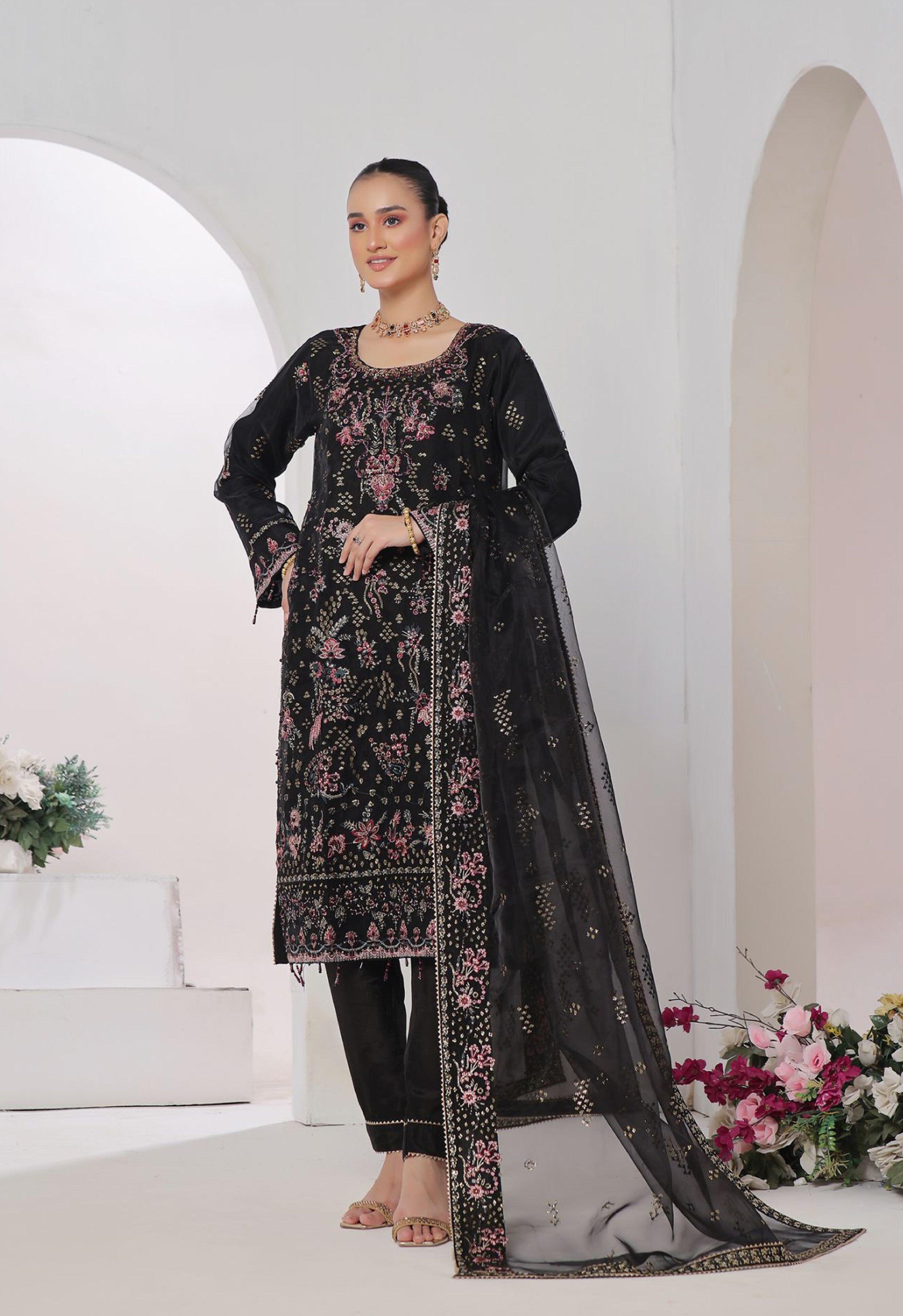Pakistani Aroohi Unstitched Three Piece - Midnight Onyx
