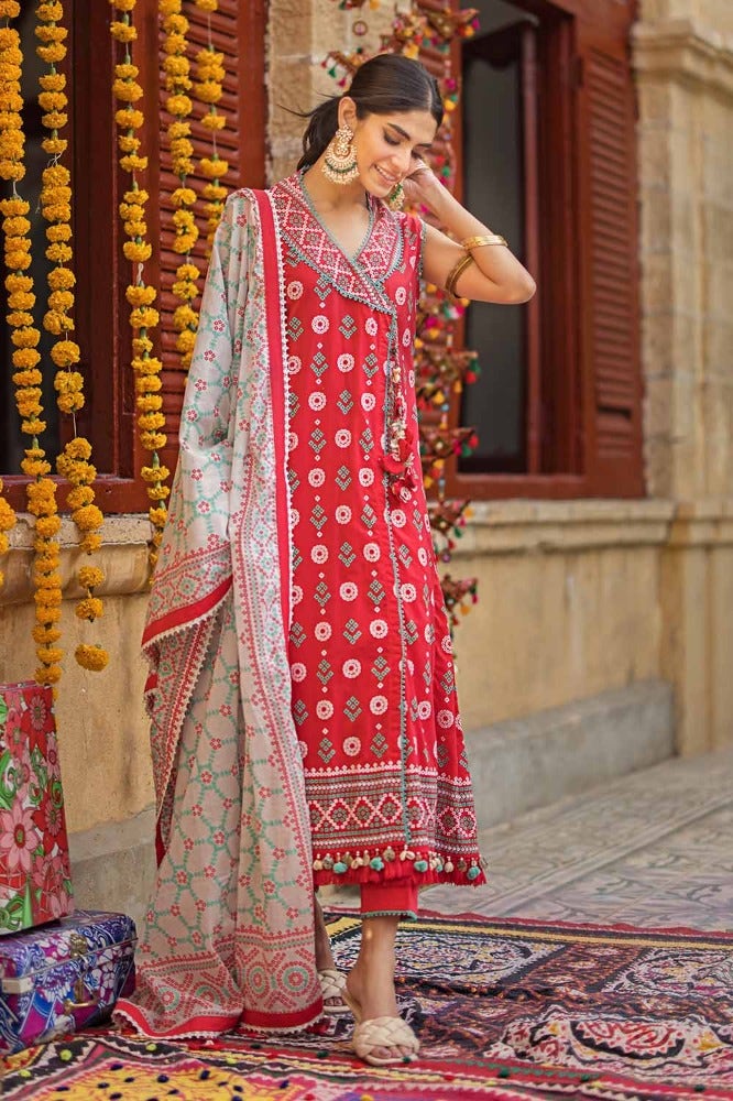 Pakistani Gul Ahmed Chunri Printed Unstitched Three Piece – Crimson Petal