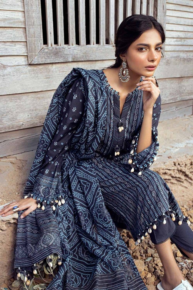 Pakistani Gul Ahmed Chunri Printed Unstitched Three Piece – Midnight Slate