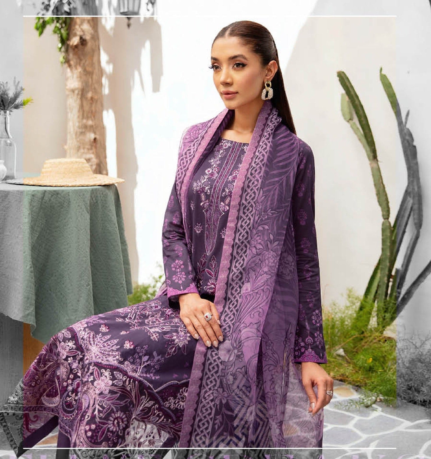 Pakistani Ramsha Mashaal Embroidered Unstitched Three-Piece - Midnight Violet