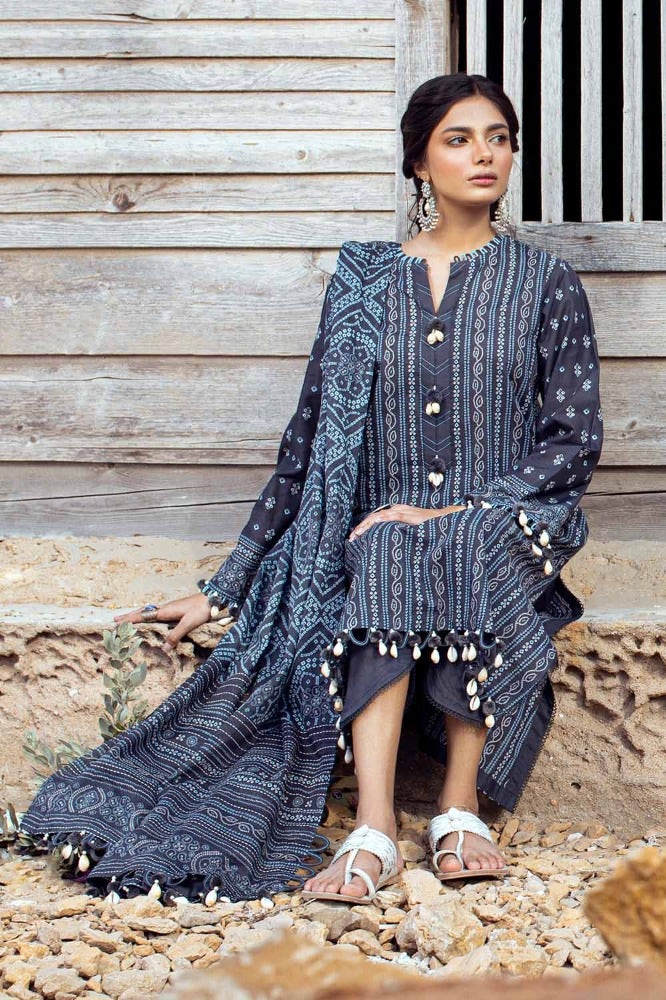 Pakistani Gul Ahmed Chunri Printed Unstitched Three Piece – Midnight Slate