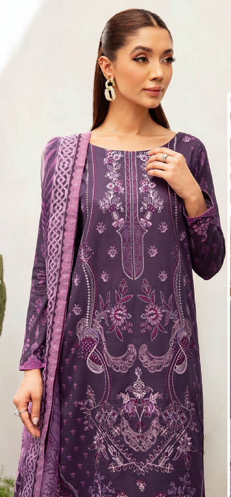 Pakistani Ramsha Mashaal Embroidered Unstitched Three-Piece - Midnight Violet