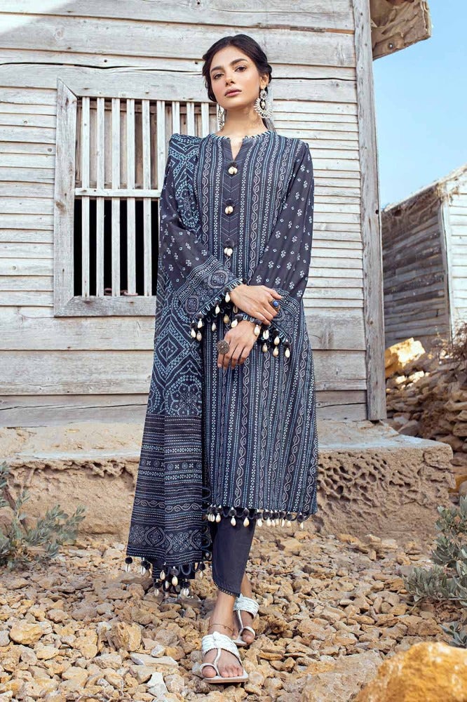 Pakistani Gul Ahmed Chunri Printed Unstitched Three Piece – Midnight Slate