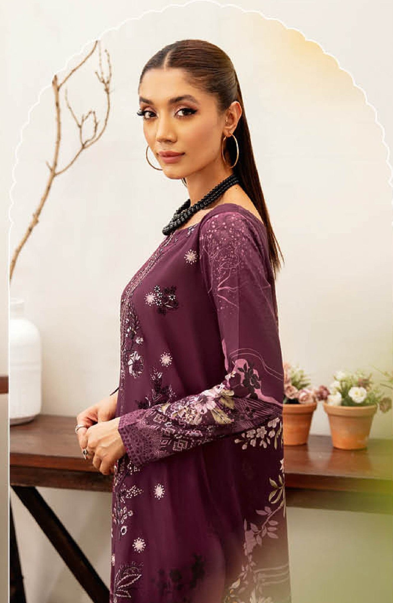 Pakistani Ramsha Mashaal Embroidered Unstitched Three-Piece - Amethyst Bloom