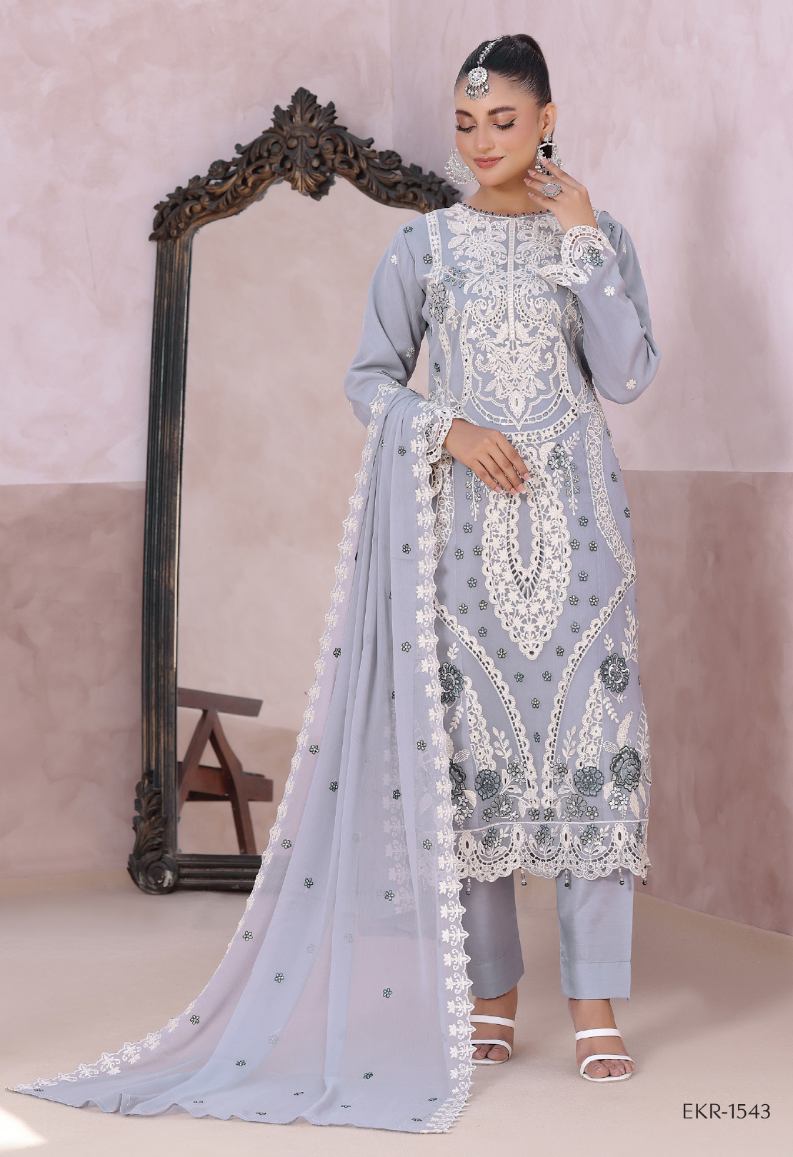 Pakistani Mahjabeen By Bin Hameed Shifoon Semi-Stitched Three Piece – Mist Grey