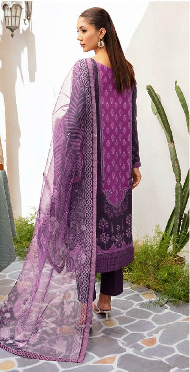 Pakistani Ramsha Mashaal Embroidered Unstitched Three-Piece - Midnight Violet