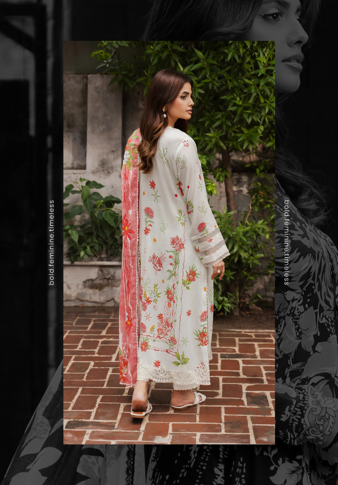 Pakistani Gullbano by Gulljee Digital Printed Embroidered Lawn Unstitched Three Piece - Eggshell