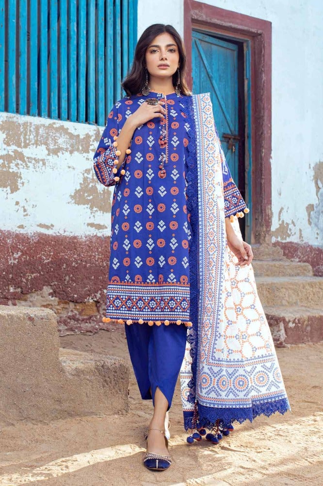 Pakistani Gul Ahmed Chunri Printed Unstitched Three Piece – Royal Cobalt