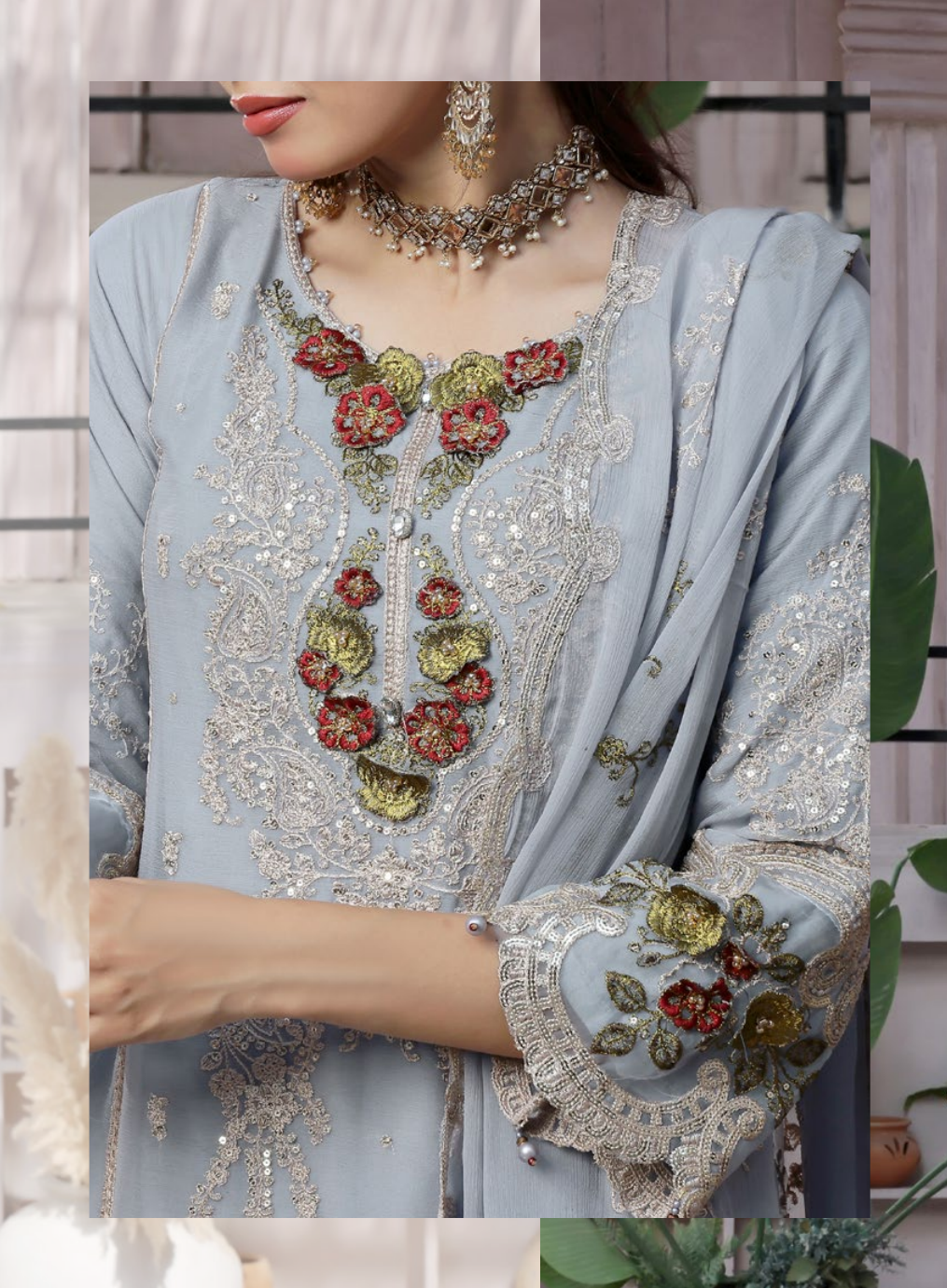 Pakistani Bin Khalid Dastaan Exclusive Chiffon Unstitched Three Piece – Sky Serenade