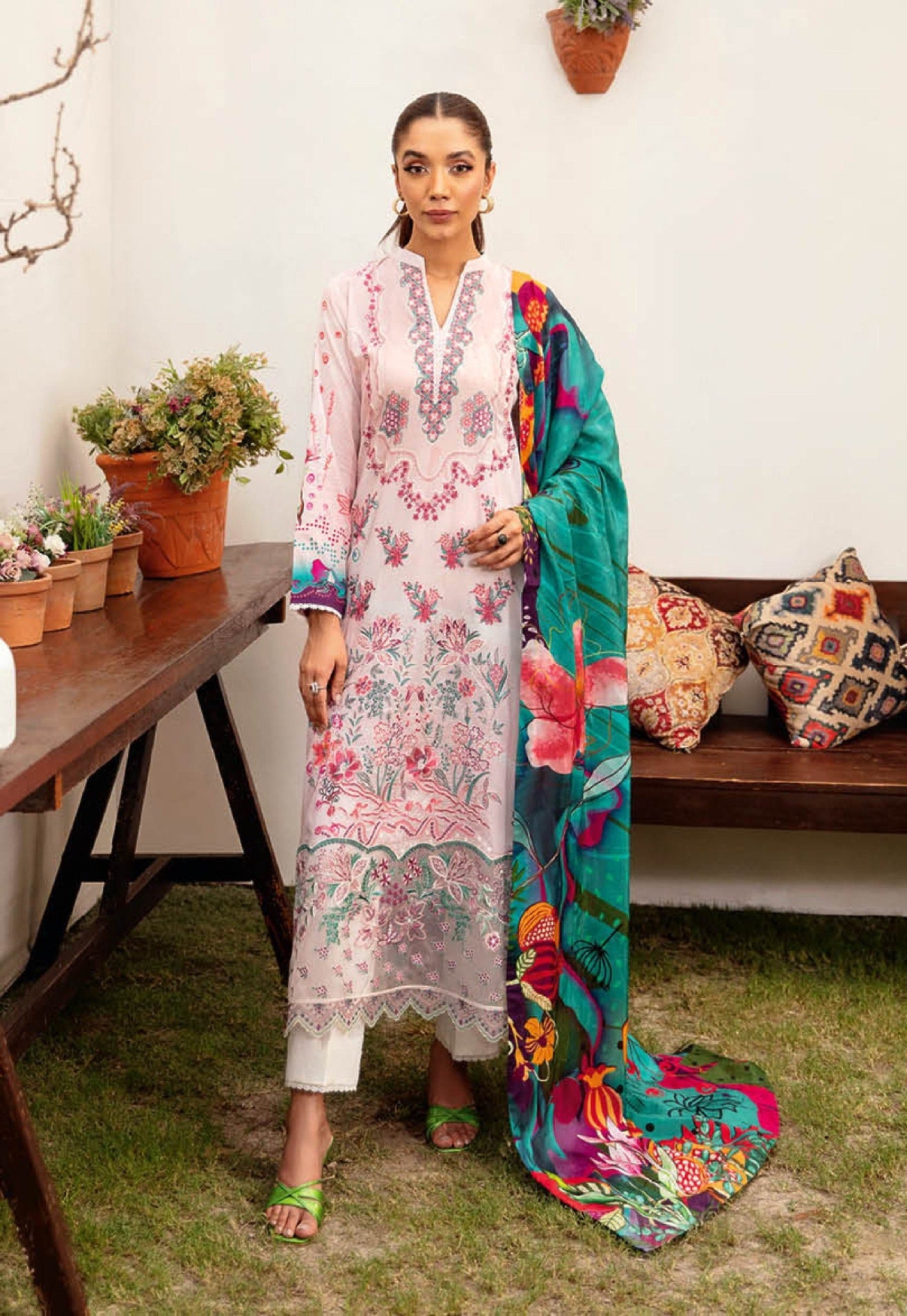 Pakistani Ramsha Mashaal Embroidered Unstitched Three-Piece - Blush Paradise
