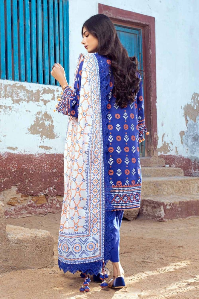 Pakistani Gul Ahmed Chunri Printed Unstitched Three Piece – Royal Cobalt