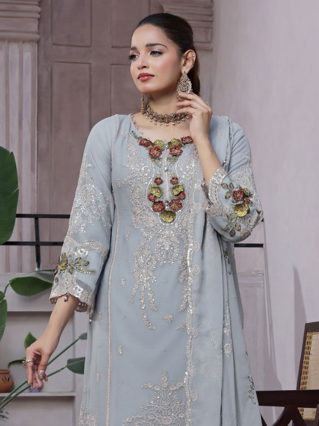 Pakistani Bin Khalid Dastaan Exclusive Chiffon Unstitched Three Piece – Sky Serenade