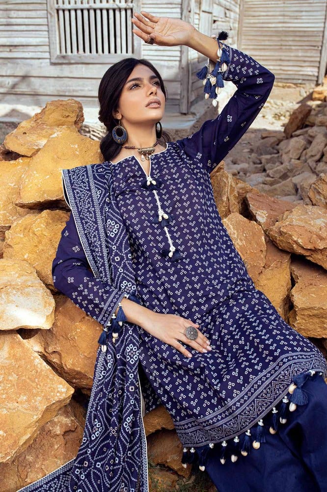 Pakistani Gul Ahmed Chunri Printed Unstitched Three Piece – Midnight Sapphire