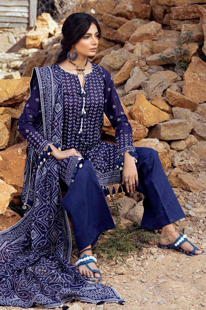 Pakistani Gul Ahmed Chunri Printed Unstitched Three Piece – Midnight Sapphire