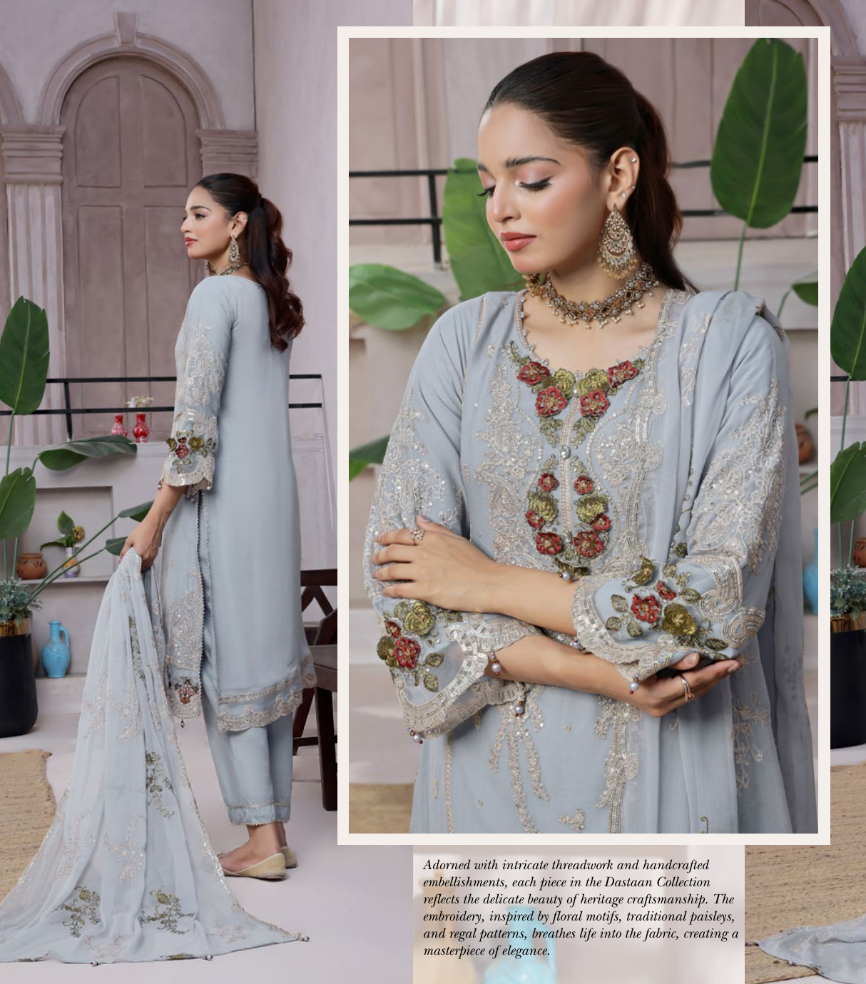 Pakistani Bin Khalid Dastaan Exclusive Chiffon Unstitched Three Piece – Sky Serenade