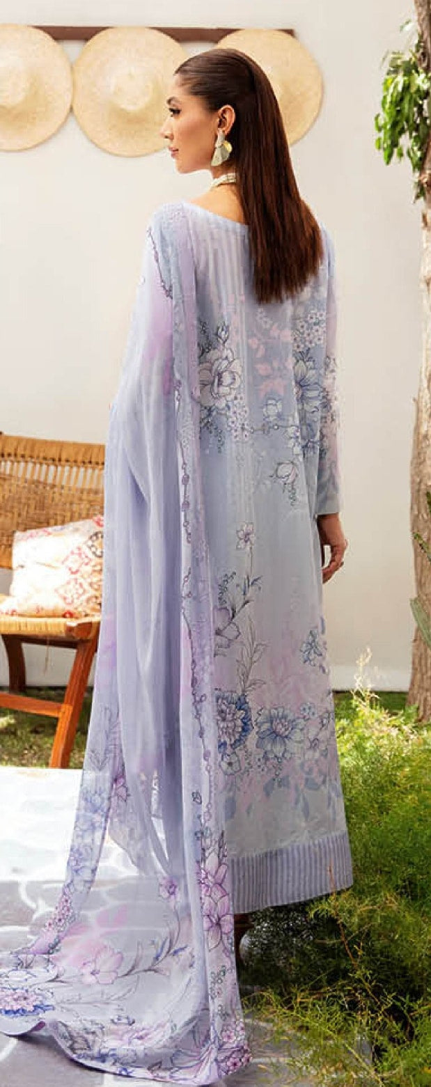 Pakistani Ramsha Mashaal Embroidered Unstitched Three-Piece - Lavender Frost