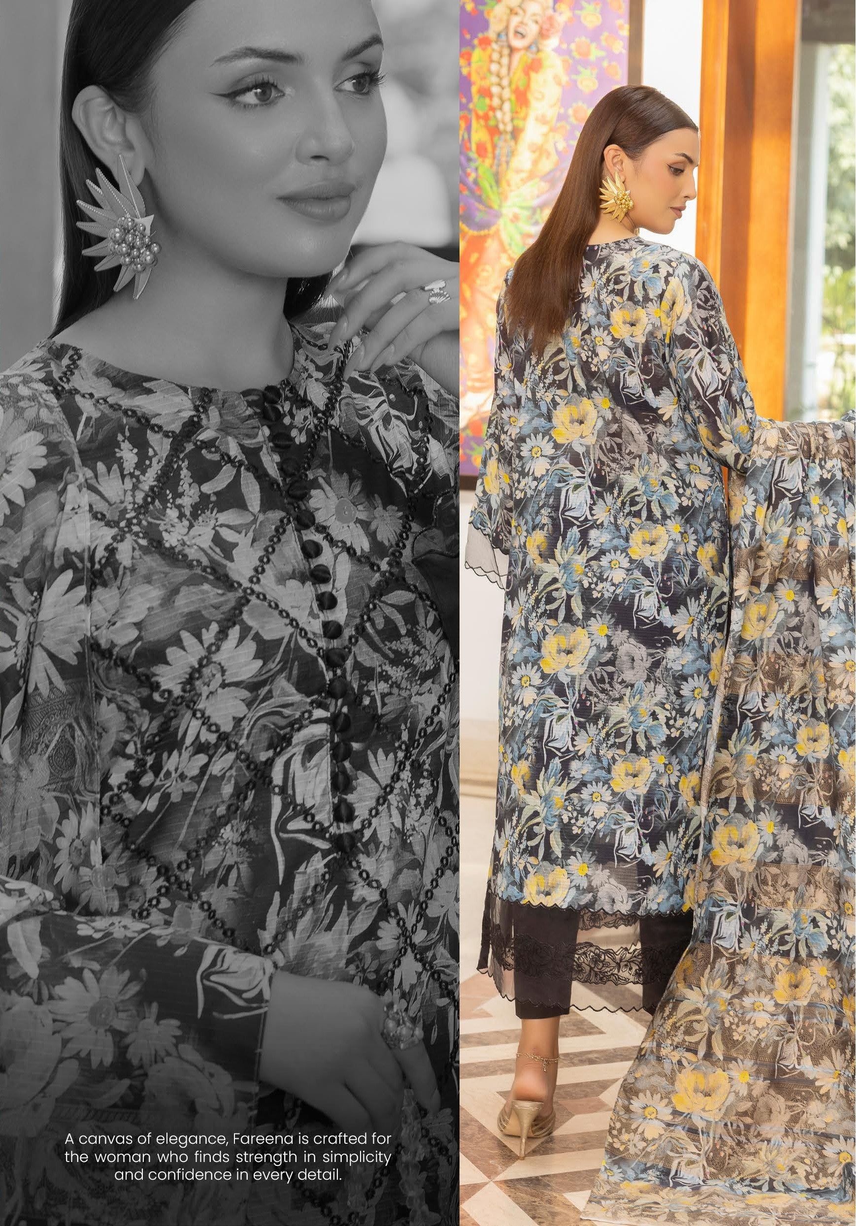 Pakistani Fareena by Gulljee Unstitched Three Piece – Midnight Bloom