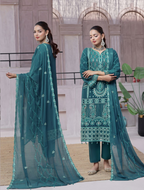 Pakistani Bin Khalid Dastaan Exclusive Chiffon Unstitched Three Piece – Teal Radiance