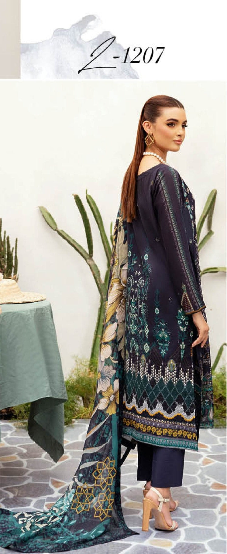 Pakistani Ramsha Mashaal Embroidered Unstitched Three-Piece - Obsidian Night