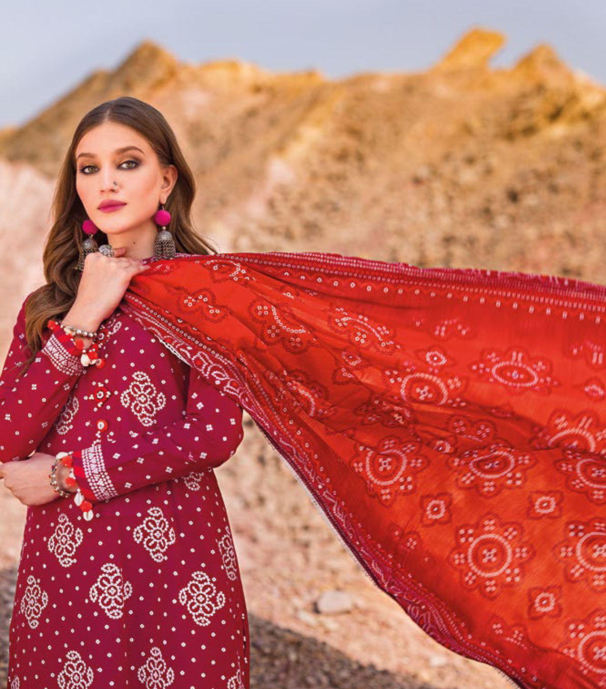 Pakistani Gul Ahmed Chunri Unstitched Three Piece – Garnet Bloom