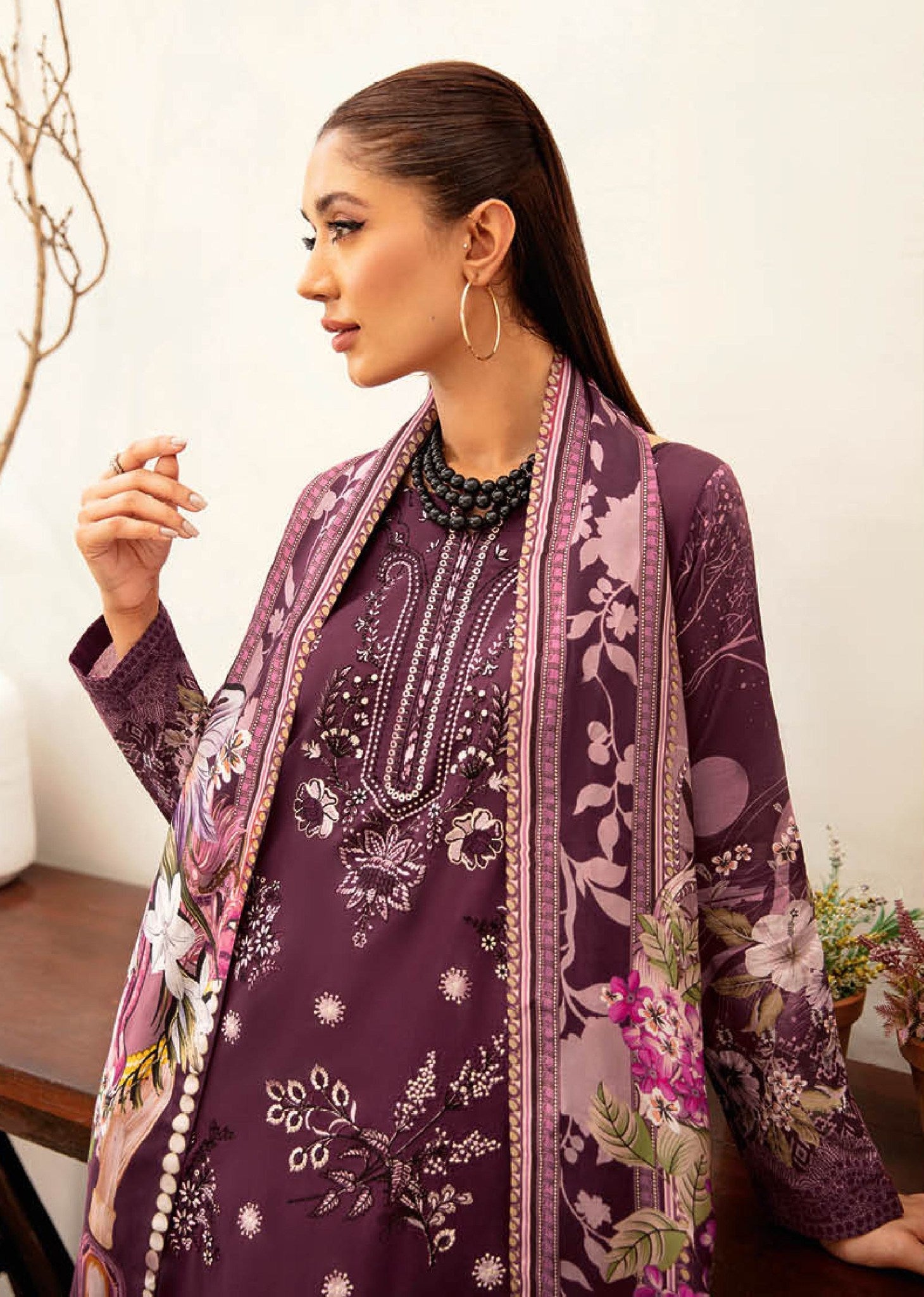 Pakistani Ramsha Mashaal Embroidered Unstitched Three-Piece - Amethyst Bloom