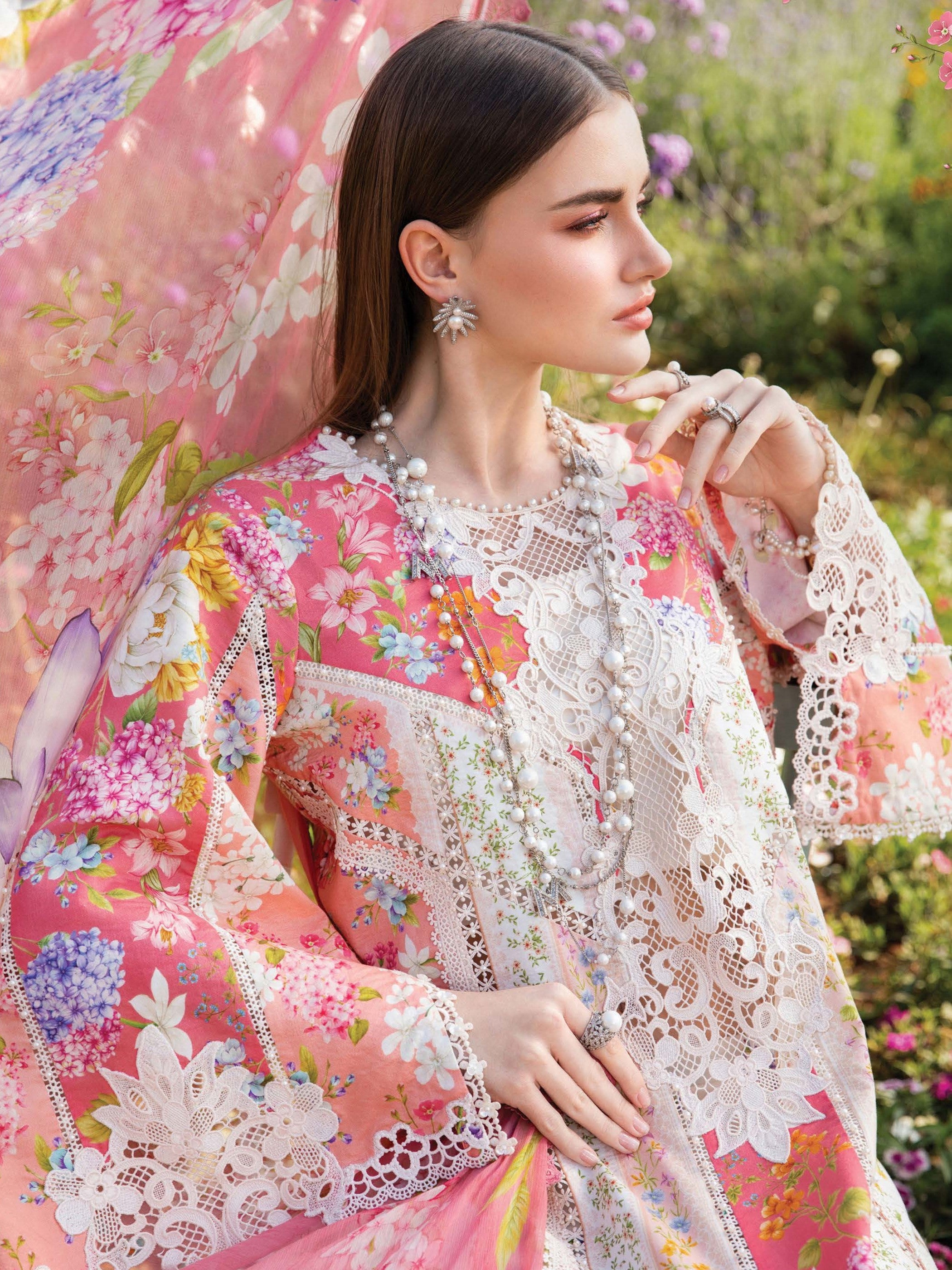 Pakistani Maria B. M-Print Luxury Lawn Unstitched Three-Piece - Floral Tapestry
