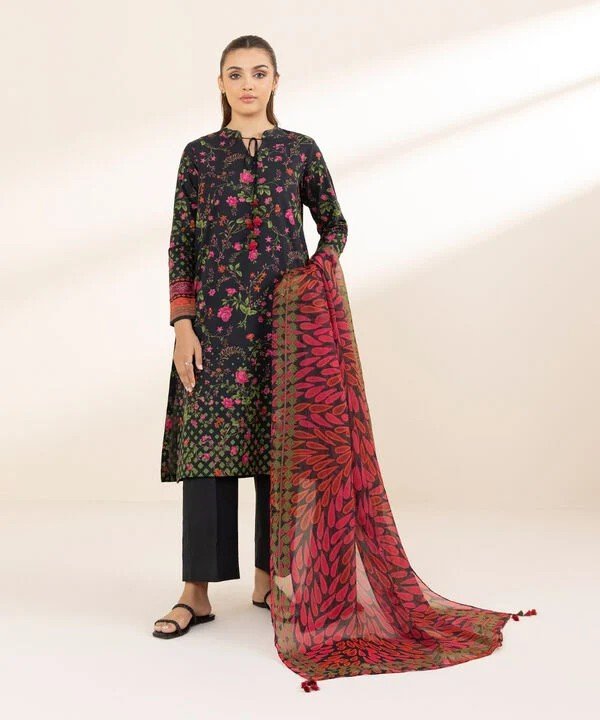 Pakistani Sapphire Floral Printed Embroidered Lawn Unstitched Three-Piece - Azure Meadow