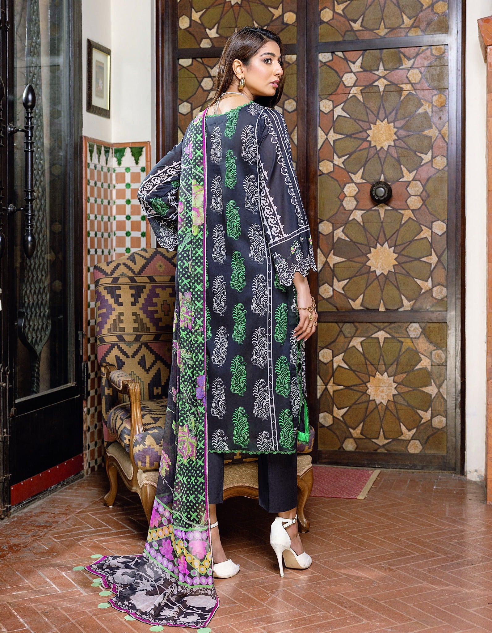 Pakistani Quas by Charizma C-Prints Unstitched Three Piece – Emerald Onyx