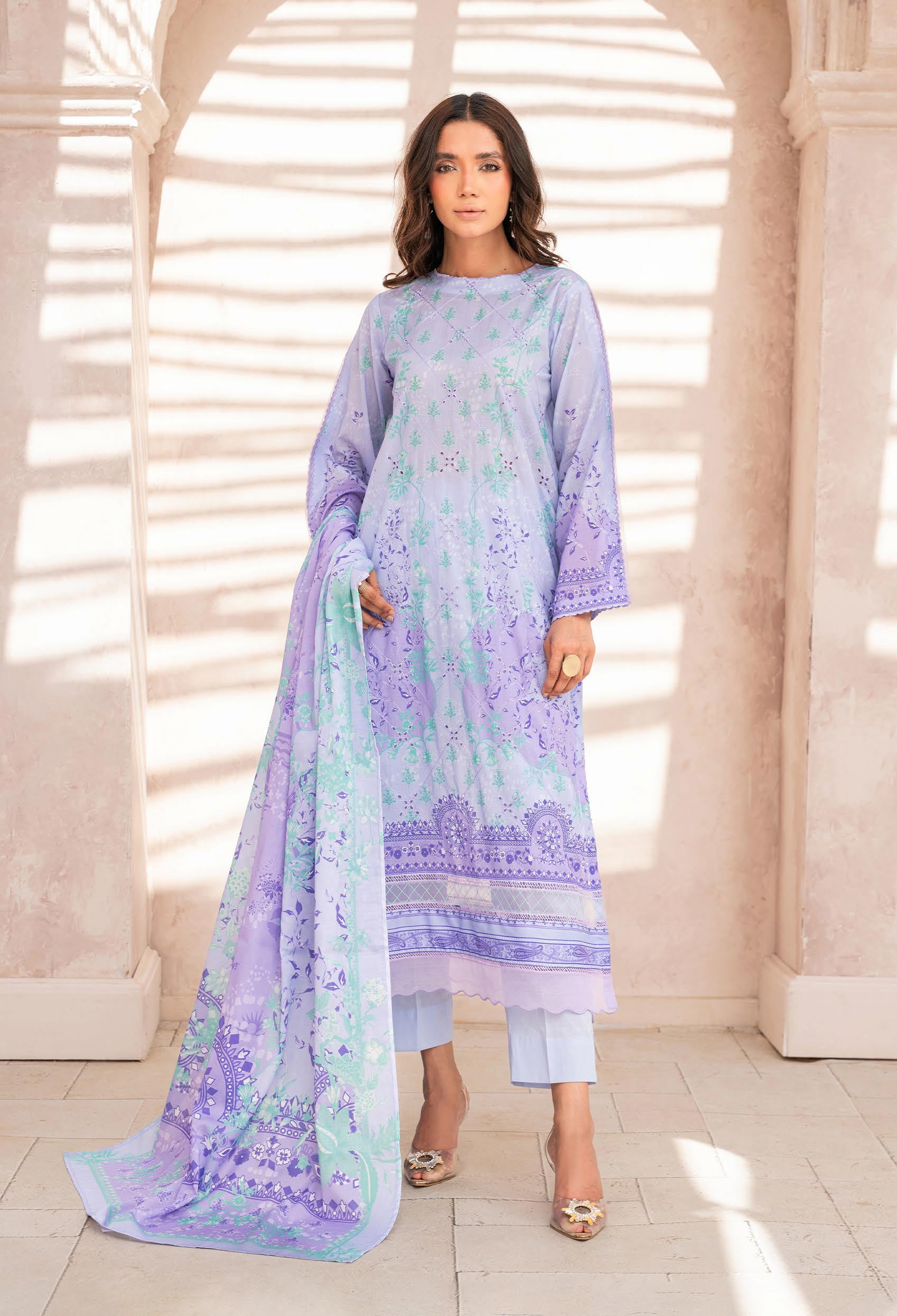 Pakistani Jugan by Gulljee Unstitched Three-Piece - Amethyst Bloom