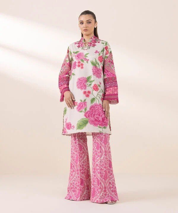 Pakistani Sapphire Floral Printed Embroidered Lawn Unstitched Two-Piece - Peony Blush