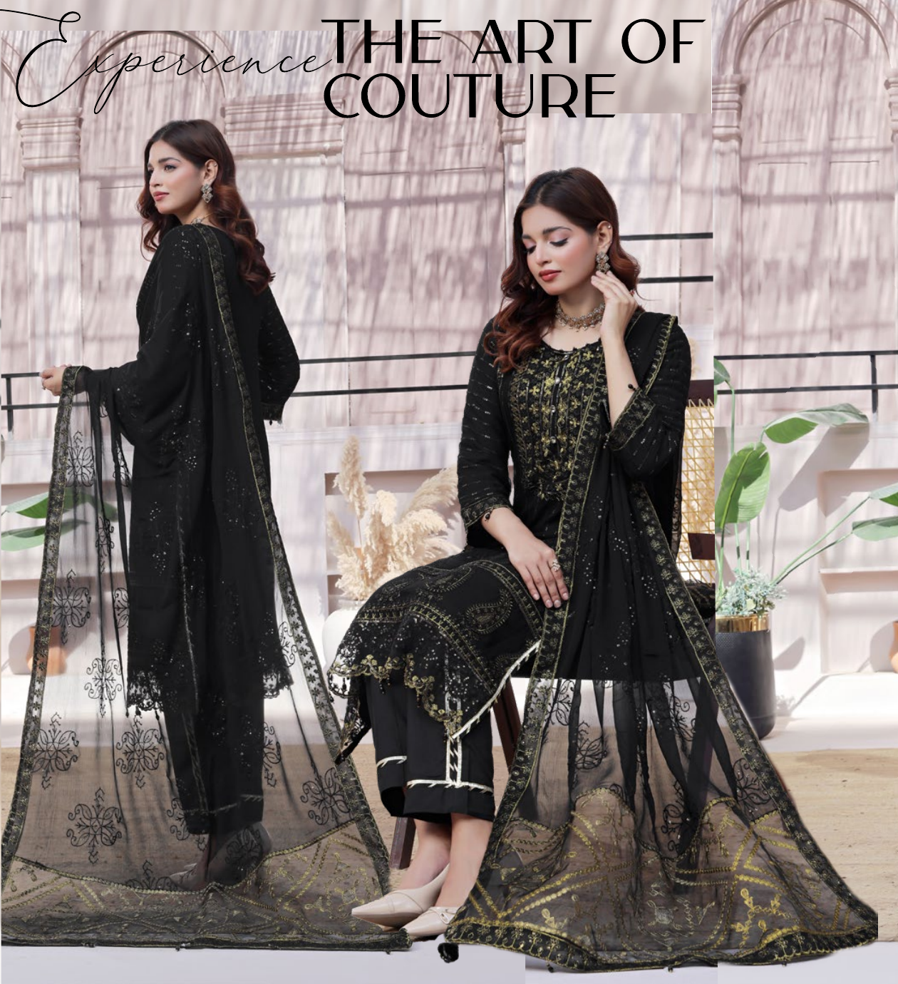 Pakistani Bin Khalid Dastaan Exclusive Chiffon Unstitched Three Piece – Onyx Gold