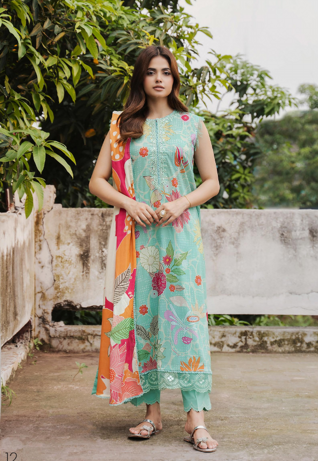 Pakistani Gullbano by Gulljee Digital Printed Embroidered Lawn Unstitched Three Piece - Vista Blue