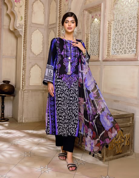 Pakistani Quas by Charizma C-Prints Unstitched Three Piece – Royal Amethyst