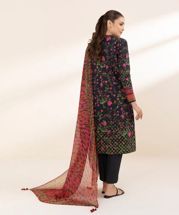 Pakistani Sapphire Floral Printed Embroidered Lawn Unstitched Three-Piece - Azure Meadow