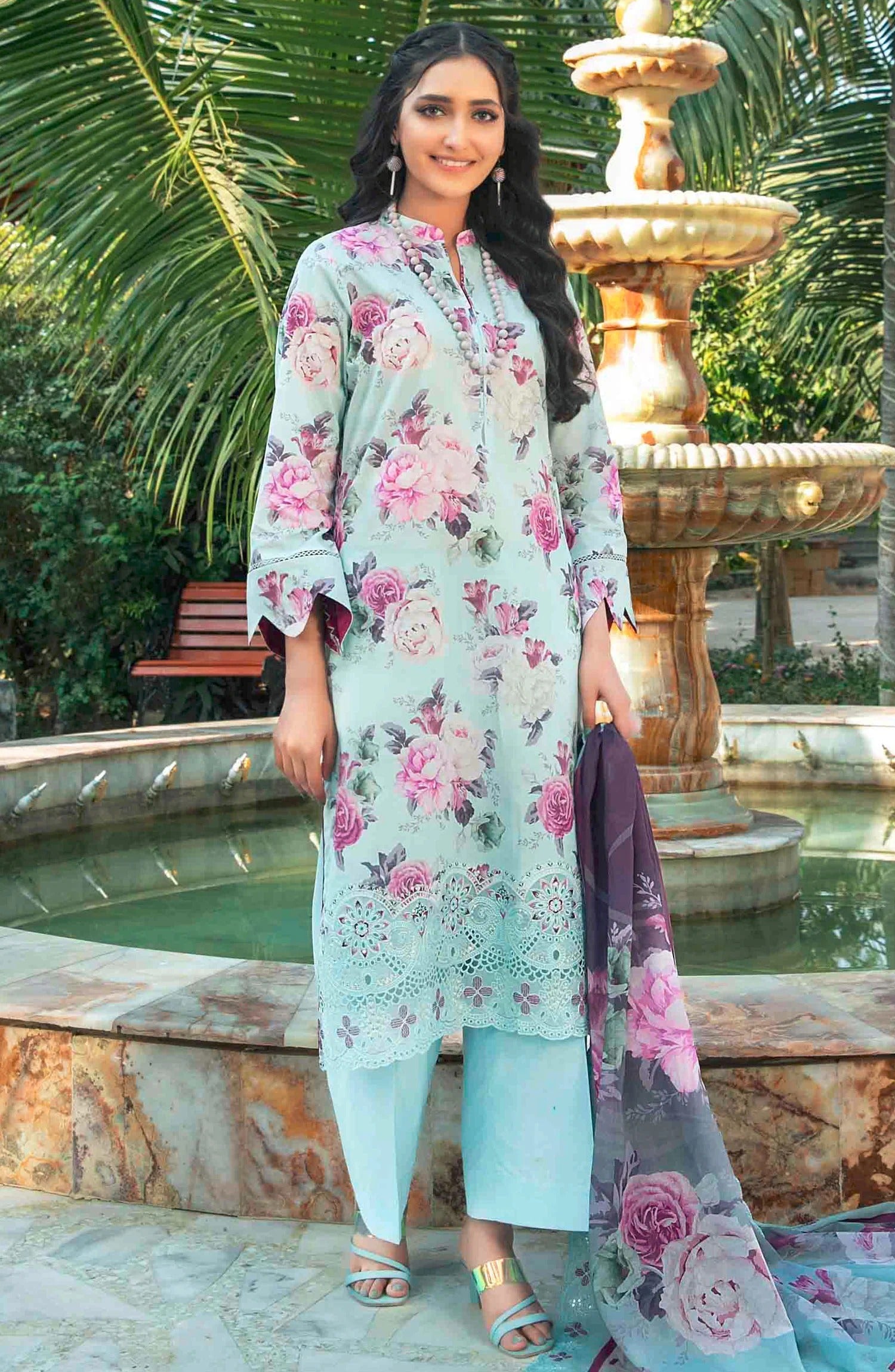 Pakistani Tawakkal Fabrics Unstitched Three Piece - Pastel Peony