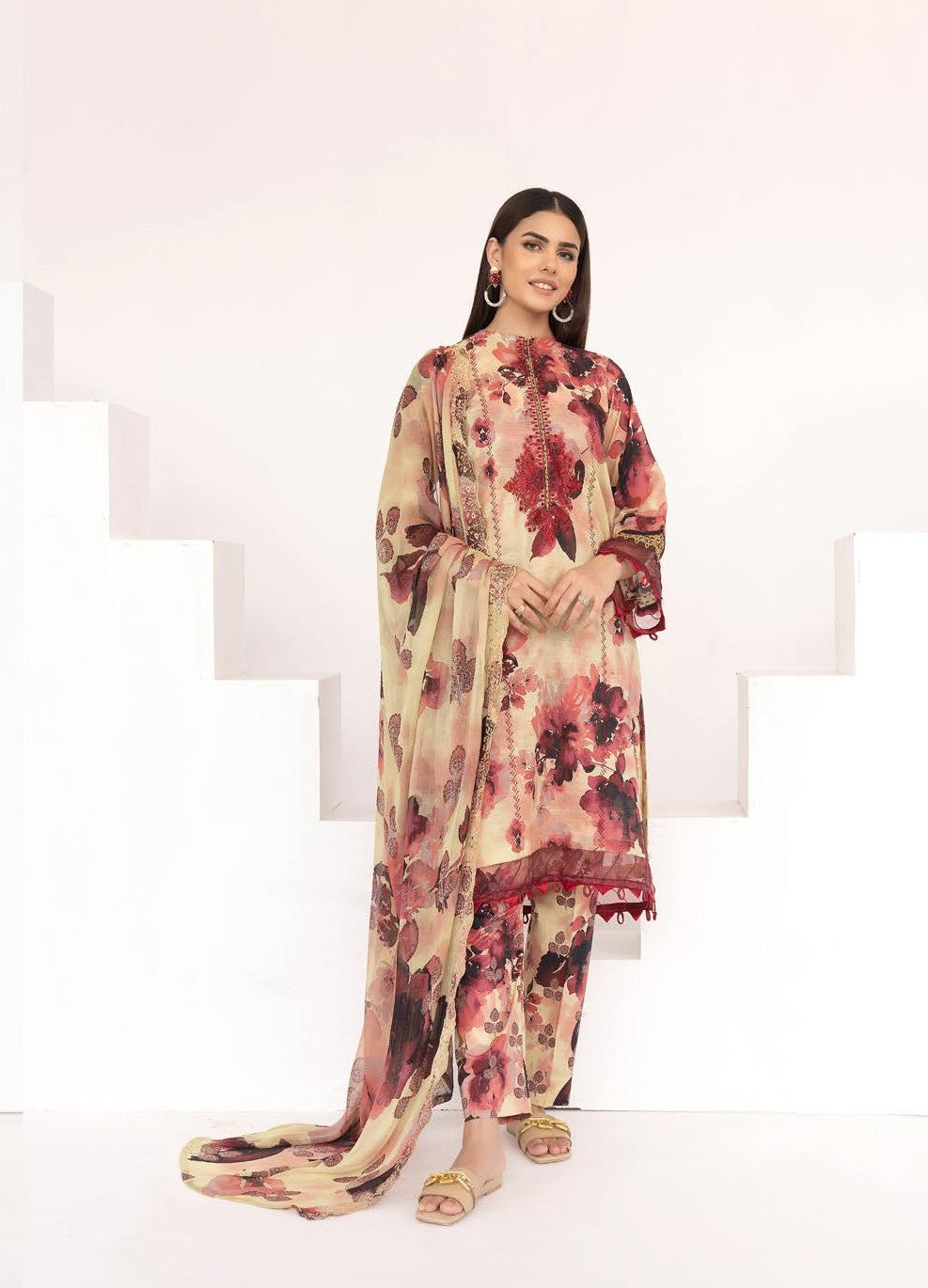 Pakistani Mahoor by Khoobsurat Unstitched Three-Piece - Sunset Orchard