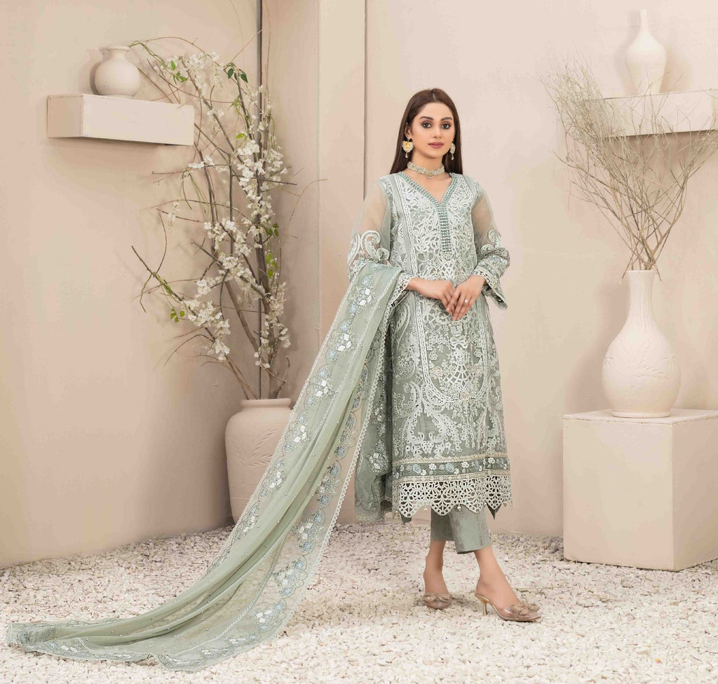 Pakistani Dilaab by Tawakkal Unstitched Three Piece – Mint Frost