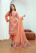 Pakistani Bint-E-Noor Stitched Organza Three Piece - Peach Nectar