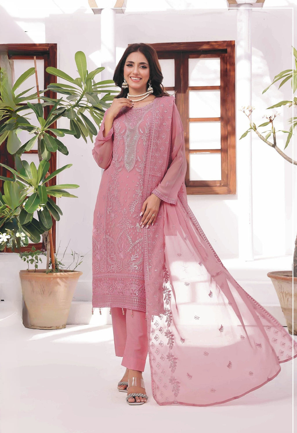 Pakistani Abish by Bin Hameed Unstitched Three-Piece - Rose Quartz