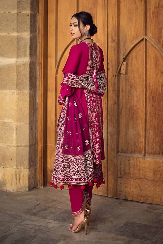 Pakistani Gul Ahmed Chunri Embroidered Unstitched Three Piece – Magenta Royalty