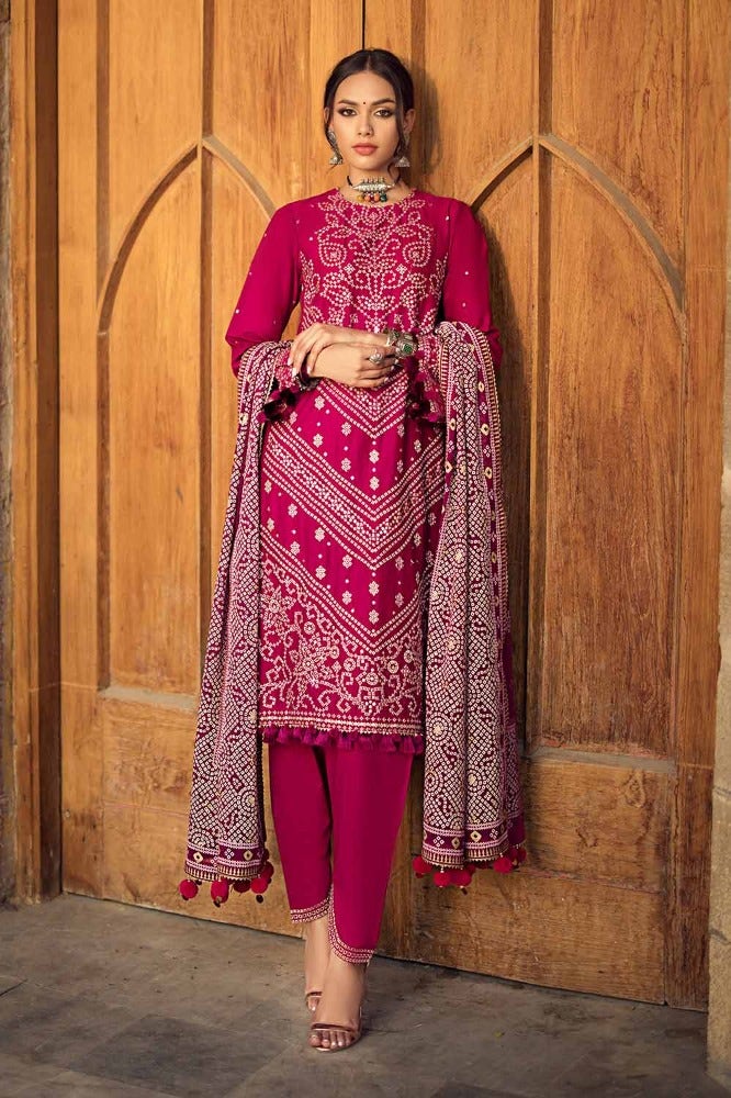 Pakistani Gul Ahmed Chunri Embroidered Unstitched Three Piece – Magenta Royalty