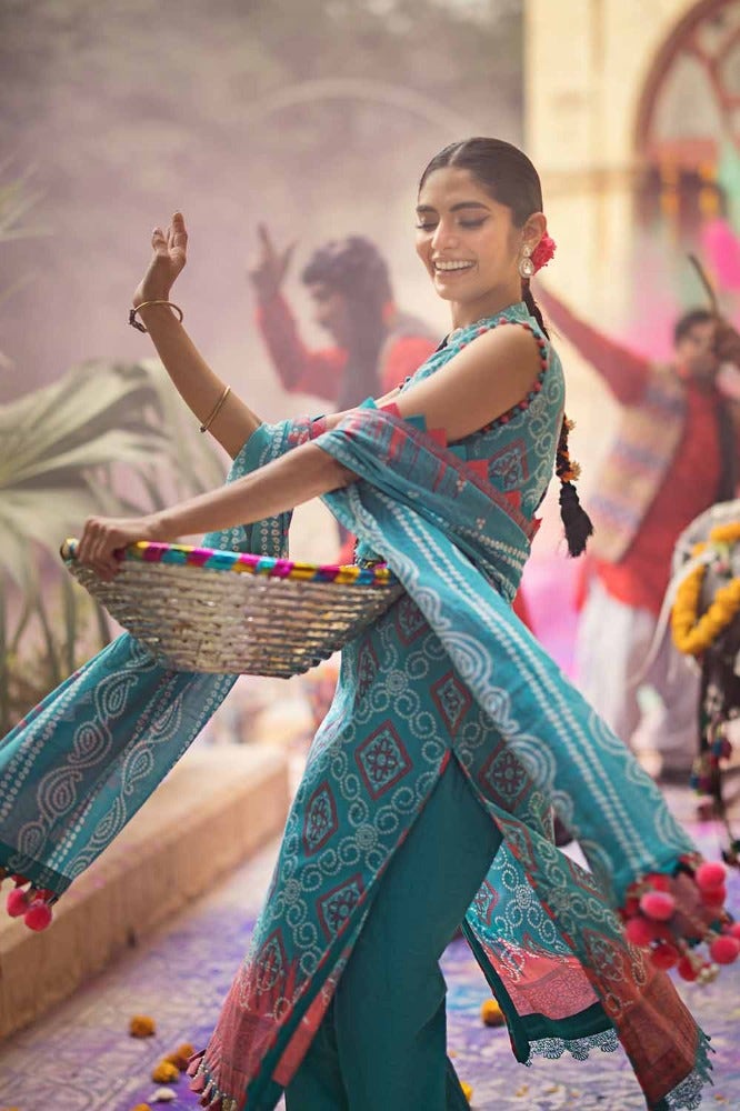 Pakistani Gul Ahmed Chunri Printed Unstitched Three Piece – Teal Oasis