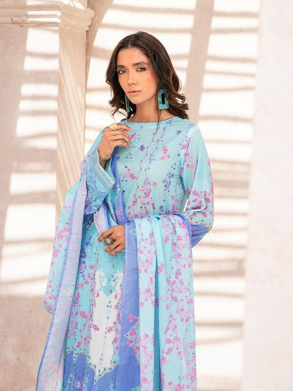Pakistani Jugan by Gulljee Unstitched Three-Piece - Cerulean Sky
